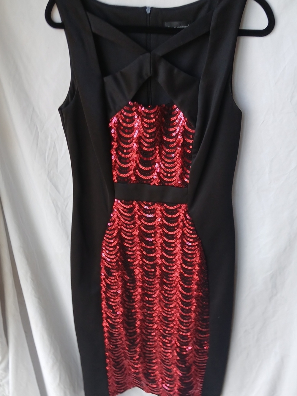 connected apparel Black Dress with Red Sequin Panel SEE VIDEO!